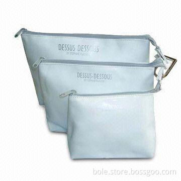 Cosmetic Bags, Made of Vinyl, Set Linked with Metal Buckle, You Can Use Just 1- or 2- or 3-bag